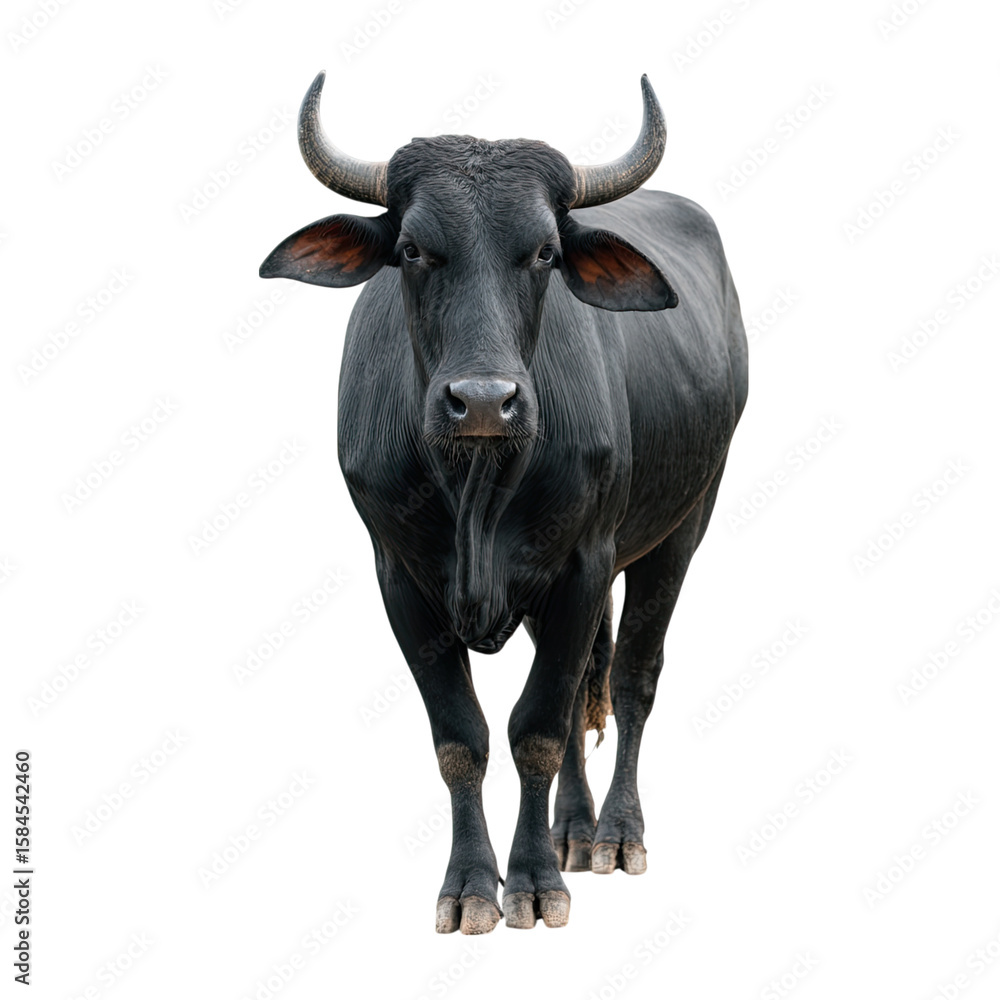Fototapeta premium Majestic Black Buffalo Portrait Against a Dark Background: A Striking Image of a Powerful Animal