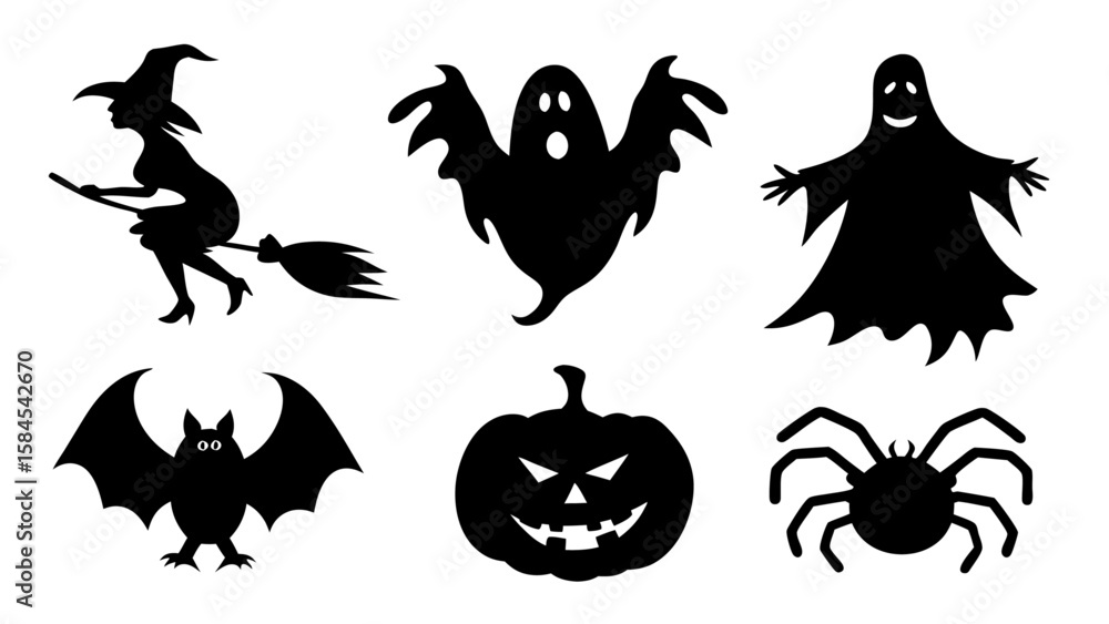 Fototapeta premium Set of Halloween silhouette collection elements on tranparent background