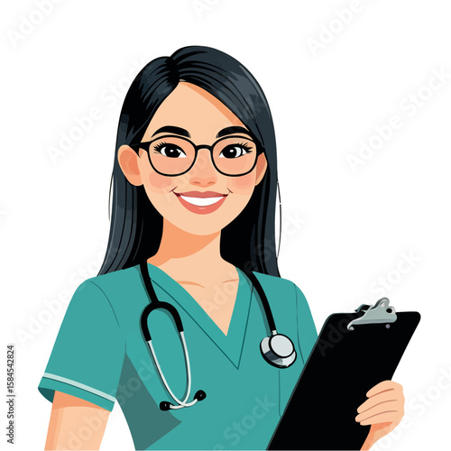 Smiling female doctor or nurse with a stethoscope, a confident healthcare professional
