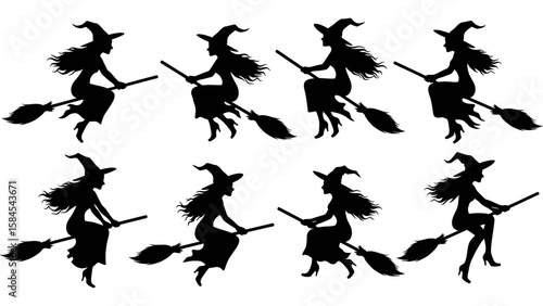 Set of halloween witch silhouette vector