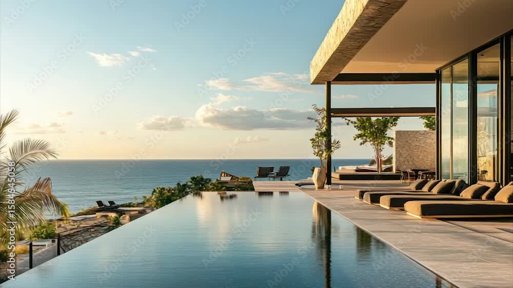 Oceanfront villa with infinity pool, sunset view, and minimalist design Oceanfront villa with infinity pool, sunset view, and minimalist design