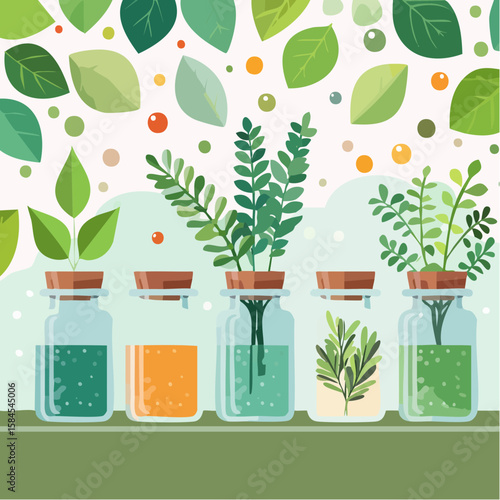 Collection of Herbs and Spices in Apothecary Bottles