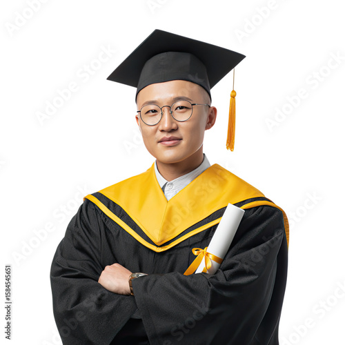 Proud Graduate: A Portrait of a Young Man in Graduation Regalia, Celebrating Academic Achievement