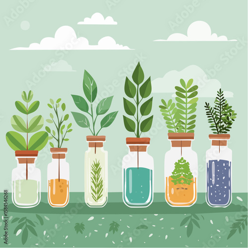 Collection of Herbs and Spices in Apothecary Bottles