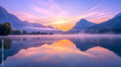Wallpaper Mural A serene sunrise over a lake with fog evaporating from the surface Torontodigital.ca