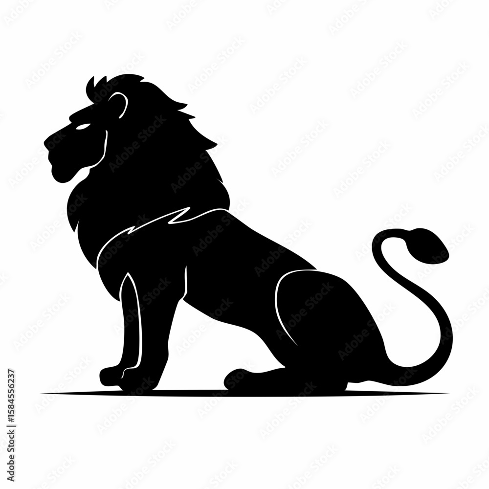 Obraz premium Majestic lion silhouette sitting with graceful posture and elegant tail curl