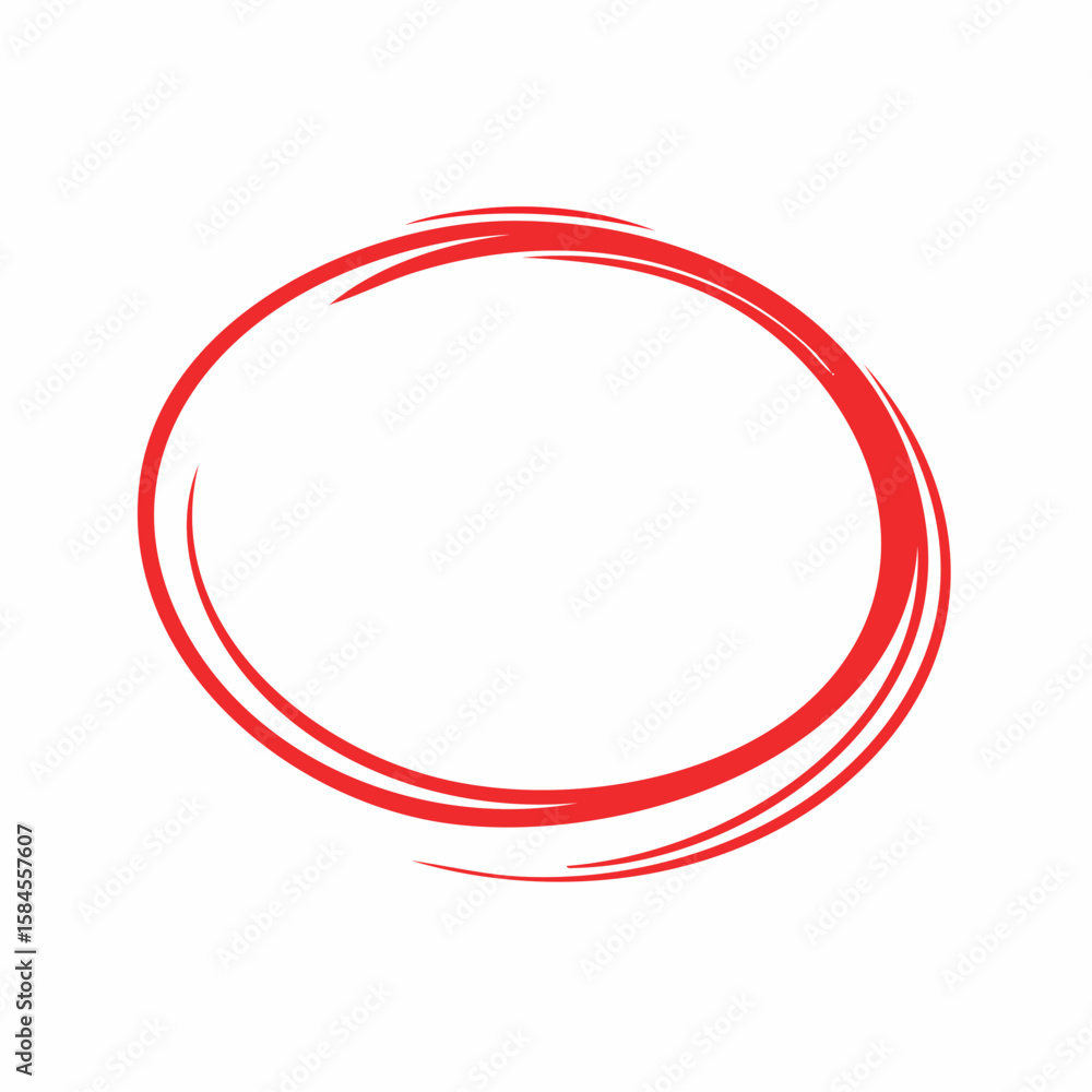Hand-drawn red oval circle with marker-like texture and uneven thickness on a white background. Ideal for annotations or emphasis. Hand-drawn red oval circle with marker-like texture and uneven thickness on a white background. Ideal for annotations or emphasis.