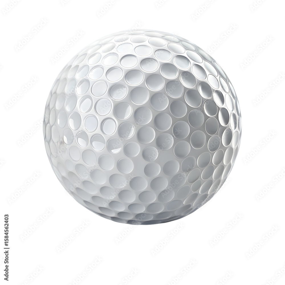 A shiny 3D golf ball in vivid white with precise dimples, realistic texture, and a clean, polished finish. A shiny 3D golf ball in vivid white with precise dimples, realistic texture, and a clean, polished finish.