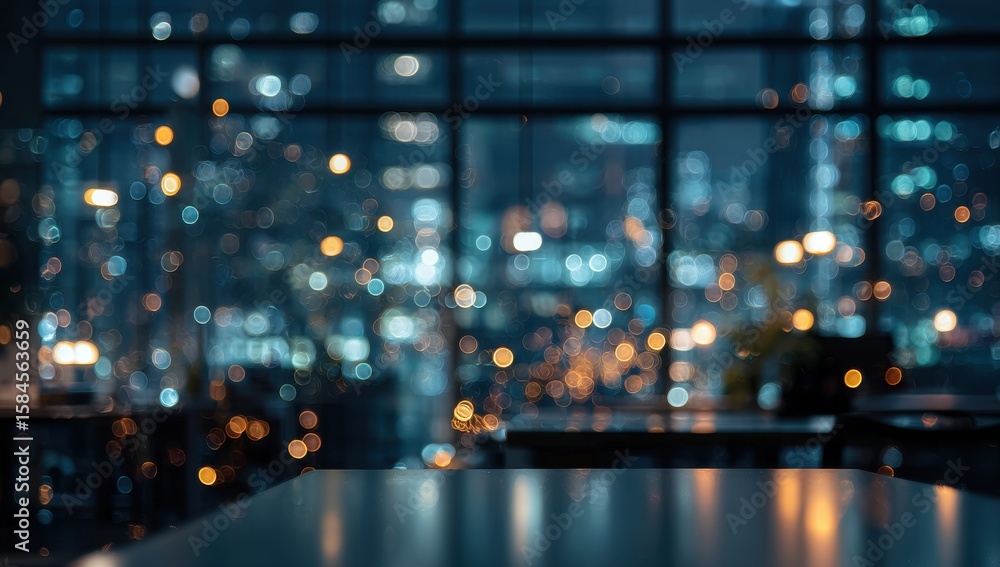 Fototapeta premium City lights blur over a table