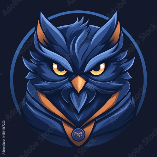 Modern mascot logo of blue owl for cyber players, video game teams, social networks.