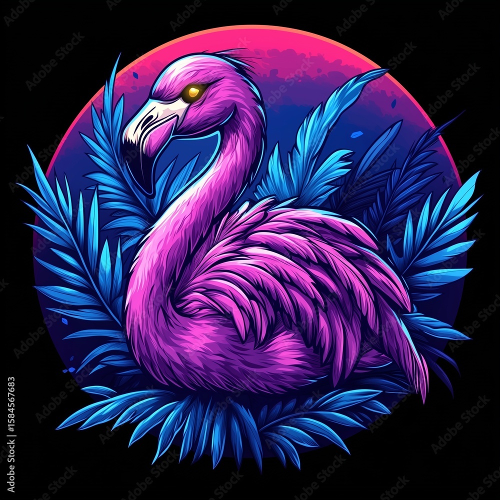 Fototapeta premium Modern mascot logo of pink flamingo for cyber players, video game teams, social networks.