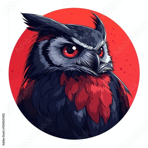 Modern mascot grey and red logo of owl for cyber players, video game teams, social networks.