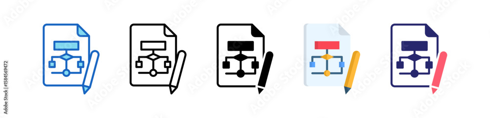 Flowchart Multiple Style Icon Set Collection.  