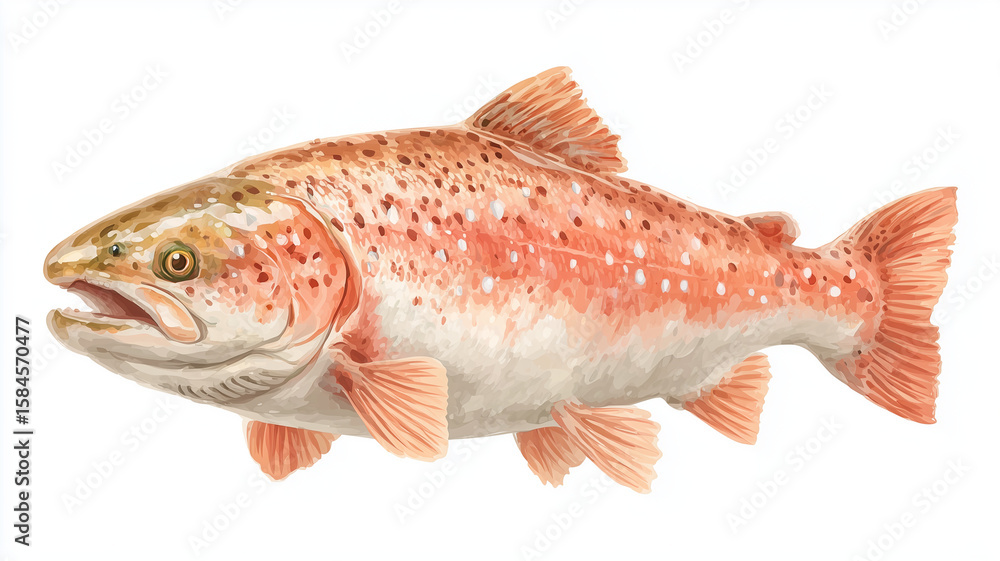 Fototapeta premium Watercolor Illustration of Salmon Fish on White Background
