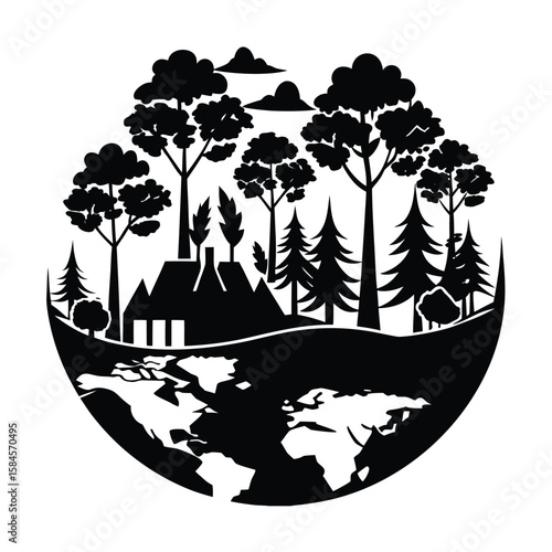 Flat Vector Illustrating Forest Conservation Efforts To Reduce Emissions