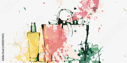 Beauty and Skincare Products with Artistic Splash Background for Fashion Blogs, Online Shops, Wellness Websites, and Beauty Marketing Content  