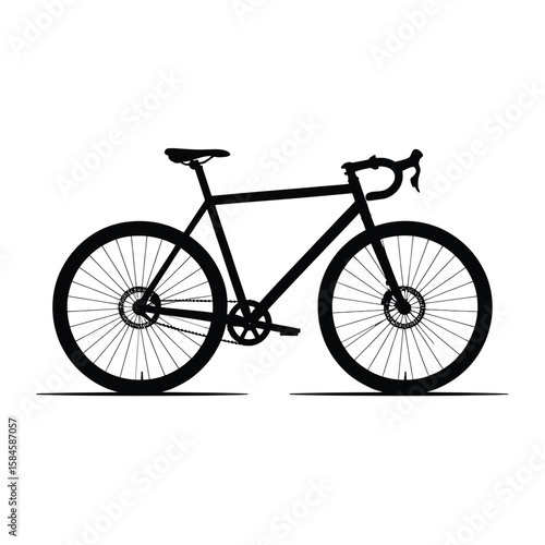 Black bicycle silhouette isolated on a white background with detailed wheels and components