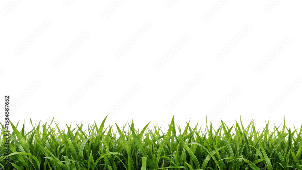 Fototapeta premium Close-up view of vibrant green grass blades against a white background.
