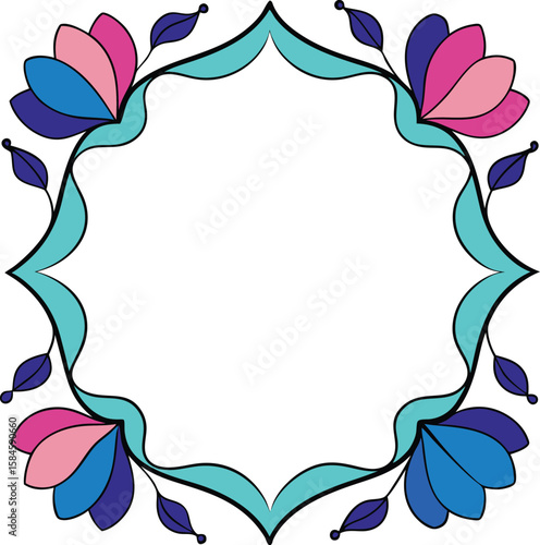 Colorful Floral Mandala Frame Artistic Lotus Wreath & Decorative Botanical Border Design