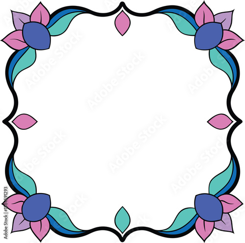 Colorful Floral Mandala Frame Artistic Lotus Wreath & Decorative Botanical Border Design