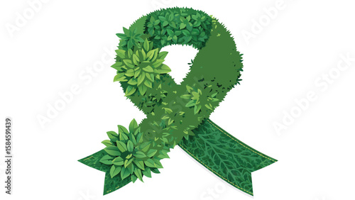 Green ribbon made of leaves and plants symbolizing eco-friendliness  