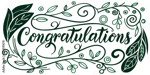 Congratulations text surrounded by leaves and floral designs  