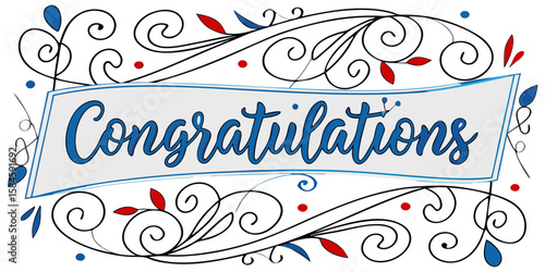 Colorful decorative congratulations banner with swirling accents  