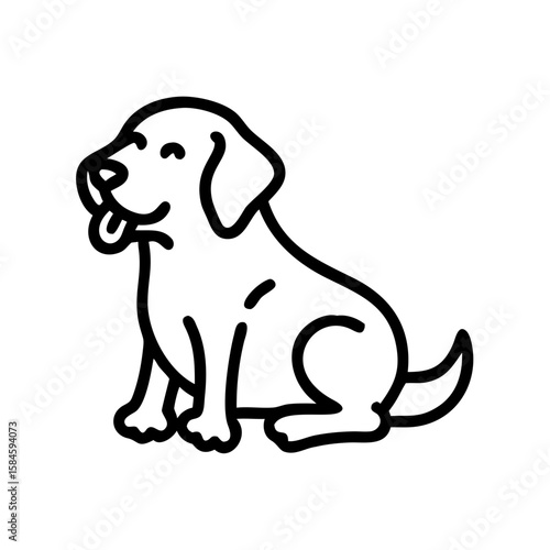Golden retriever dog sitting happily with a wagging tail  