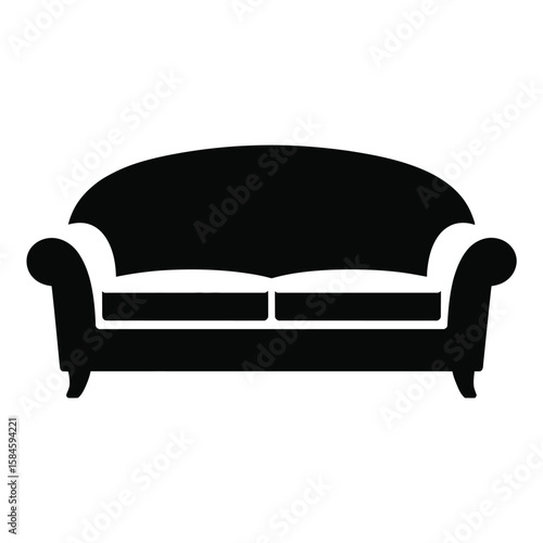Black sofa silhouette illustration with white cushions and curved arms
