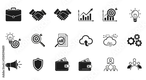 Collection of business and finance icons, representing concepts and ideas.