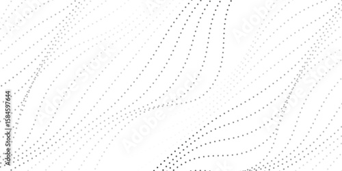 Abstract flowing dots particles wave pattern halftone gradient curve shape isolated on white background. Vector in concept of technology, science, music, medical and modern desktop screen wallpaper.