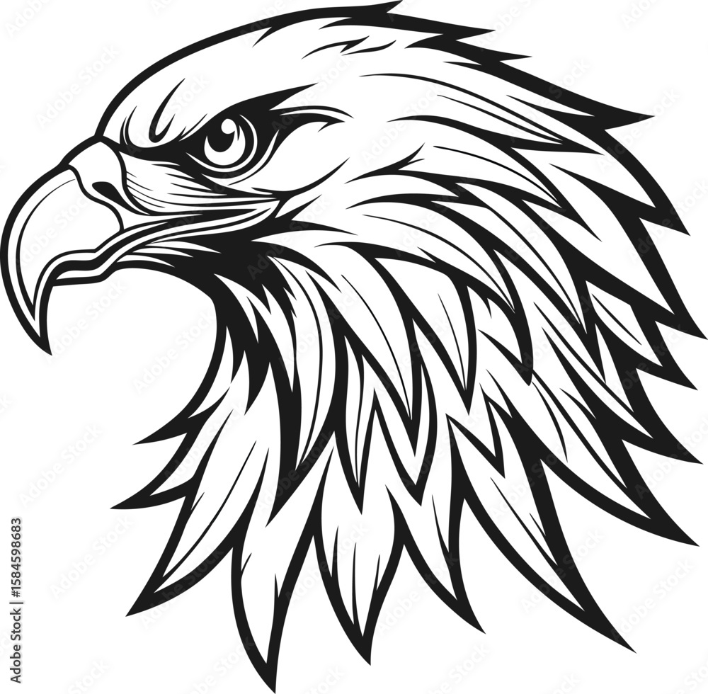 Obraz premium Eagle head vector illustration isolated on white background showing detailed feathers and beak symbolizing freedom and wildlife