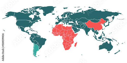  World Map with Highlighted Continents