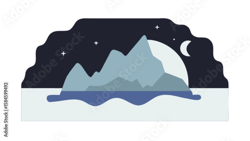 Illustration of night sky with icebergs and moon vector graphic design for backgrounds and prints 100