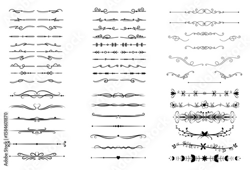 Wallpaper Mural dividers doodle set. Wedding decorative elements. Divider ornament, borders, vintage line separators. Hand drawn vector illustration Torontodigital.ca