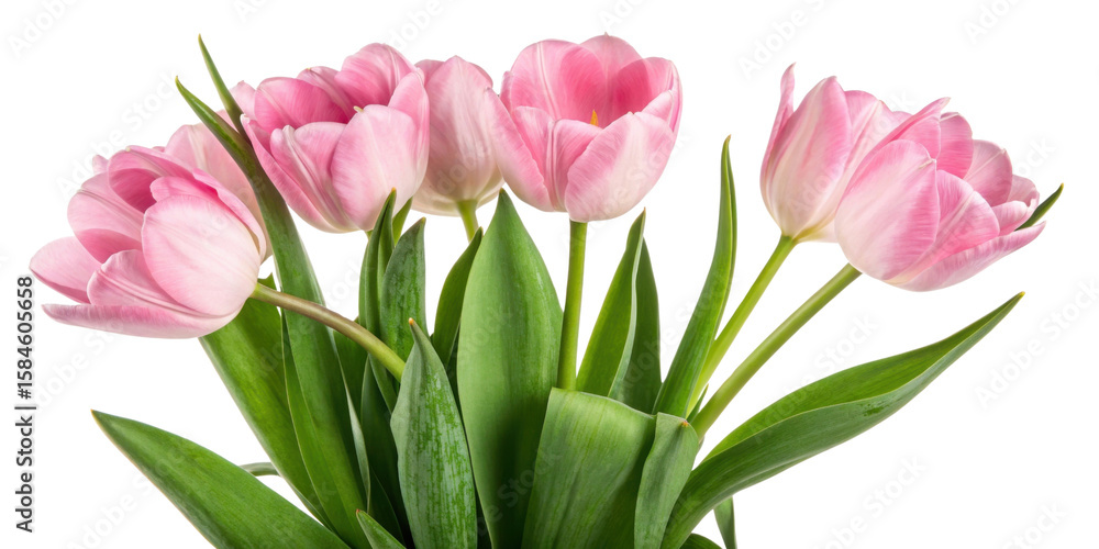 Fototapeta premium Beautiful pink tulips bloom gracefully, showcasing their delicate petals and vibrant colors, perfect for any floral arrangement