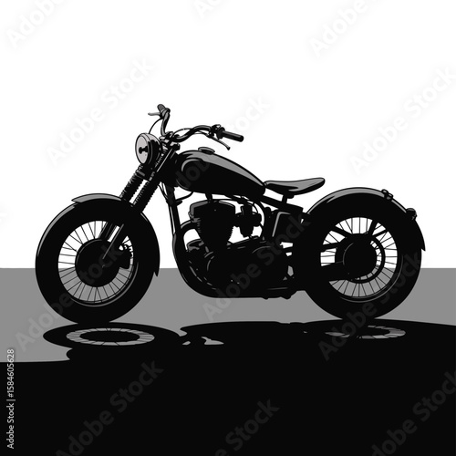 Silhouette of a black motorcycle with reflection on a two-toned background