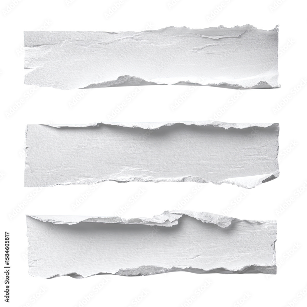 Obraz premium Three Torn Pieces of White Paper Ready for Your Text or Message