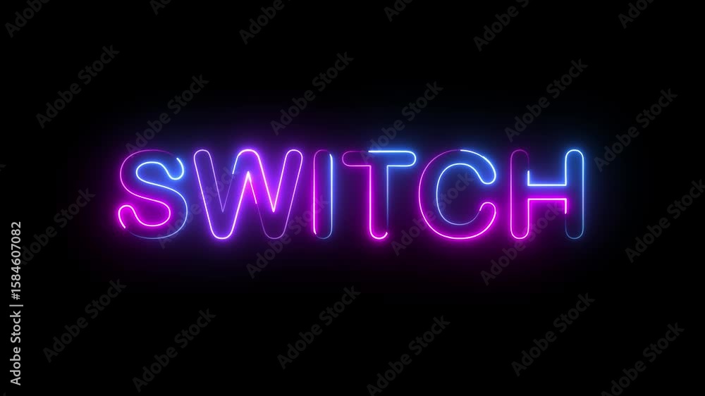 switch text icon animation glowing neon pink and blue color business banner sign font letter word template signboard poster on black background switch text icon animation glowing neon pink and blue color business banner sign font letter word template signboard poster on black background