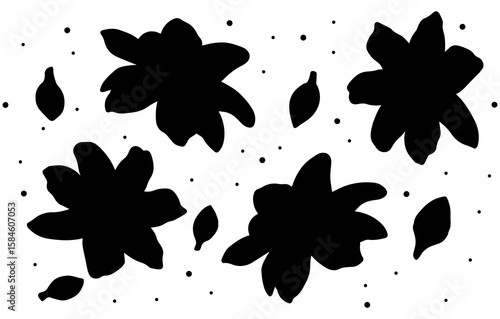 Seamless pattern with jasmine flower silhouette and flowers a beautiful nature illustration design