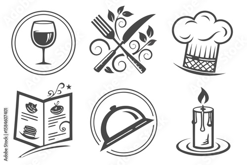 Restaurant and dining icons for culinary establishments