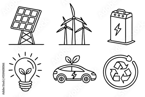 Set of clean energy and ecofriendly technology icons