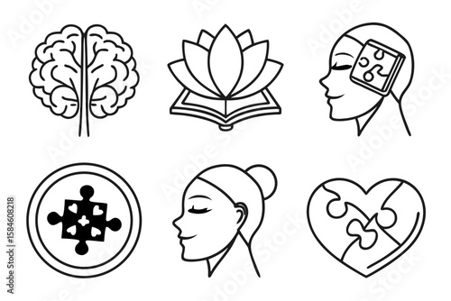 Set of icons for mental health, wellness, and selfcare
