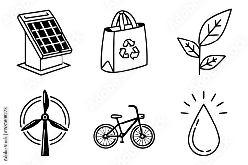 Collection of icons for renewable energy and ecofriendly living
