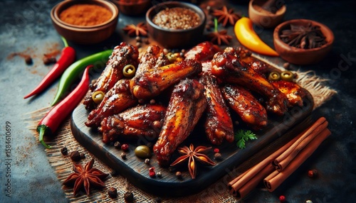 Jerk Chicken Wings Burnished mahogany chicken wings rubbed with