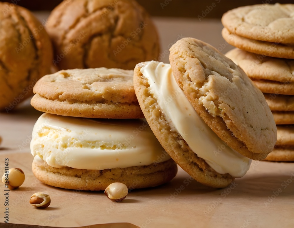 maple macadamia nut ice cream sandwiches on a wooden board maple macadamia nut ice cream sandwiches on a wooden board