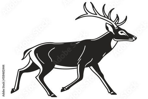 Black and white deer outline isolated on white background
