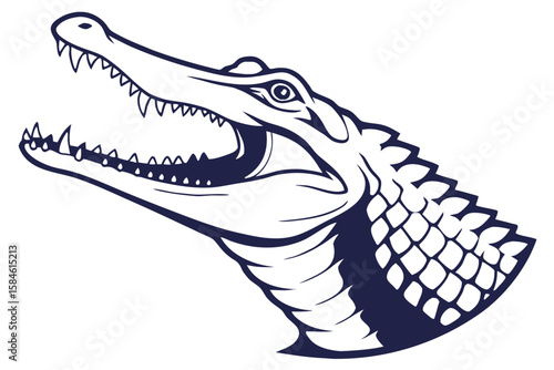 Aggressive alligator head with open mouth and sharp teeth