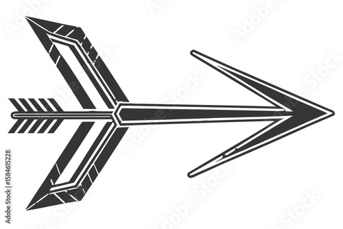 Stylized arrow with fletching and arrowhead pointing right