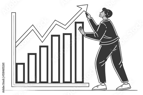 Man pushing a rising graph line towards success and growth